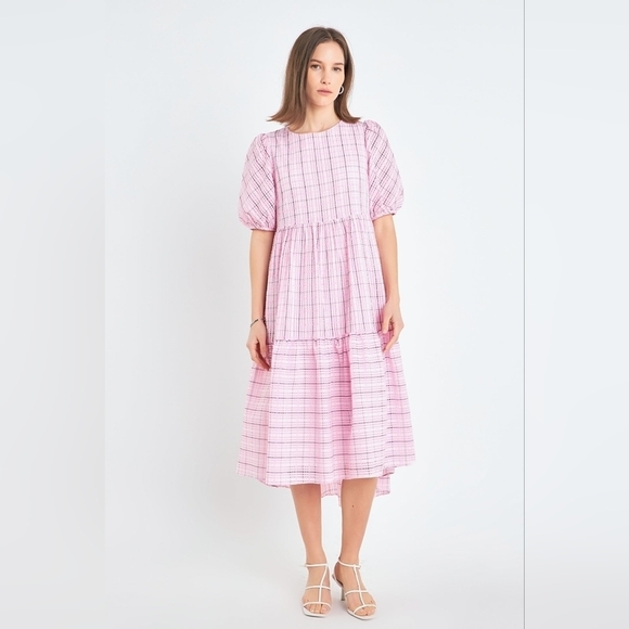English Factory | Plaid Pink Midi Dress - Picture 1 of 5